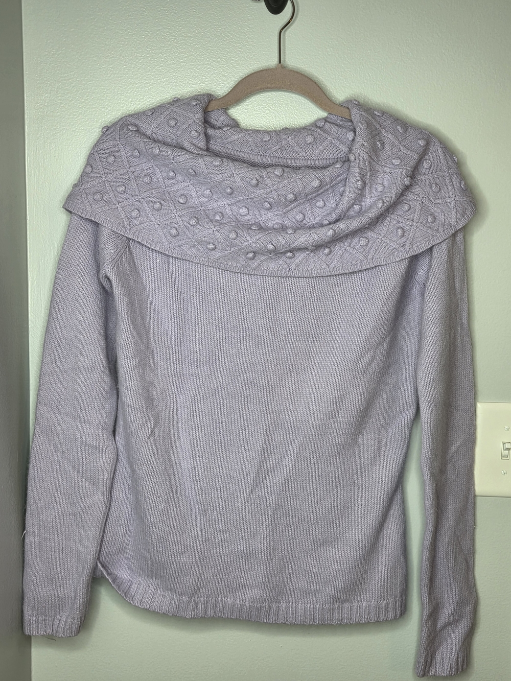 Lilac Cowl-Neck Knit Sweater with Textured Collar